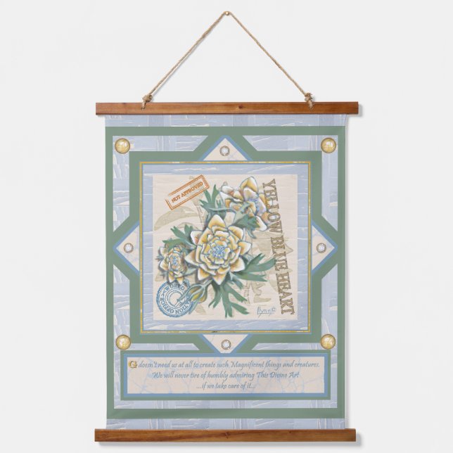 G Creation Office gelbe Blume Wandteppich Mit Holzrahmen (Vorderseite)