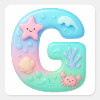 "G" Cute Bubble Letter - Underwater Sea Creature Quadratischer Aufkleber