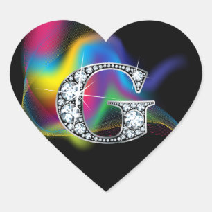 "G" Diamantblende auf dem Rainbow Swirt Herzsticke Herz-Aufkleber