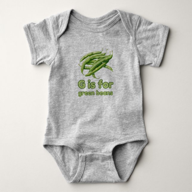 G ist für GREEN BEANS Green Veggie Alphabet G Baby Strampler (Vorderseite)