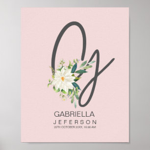 G Letter Monogram Blush Floral Decor Poster