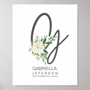 G Letter Monogram Blush Floral Dekor Poster