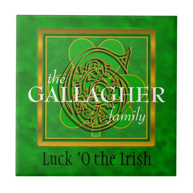 G "Luck of the Irish" Family Custom Monogram Tile Fliese (Vorderseite)