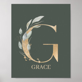G Monogram Floral Personalized Poster