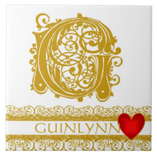 G Monogram Name Gold Lace Red Heft Template Tile Fliese