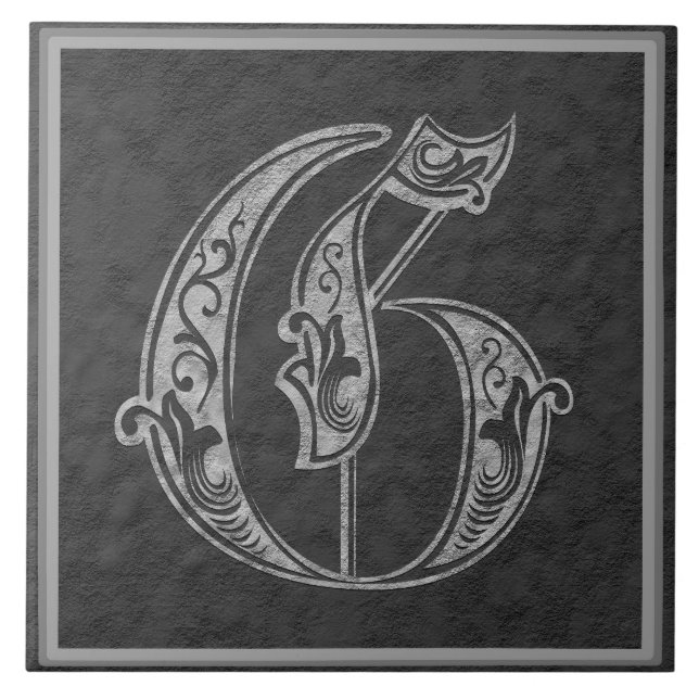 G Monogram "Royal Gray Stone" Keramik Tile Fliese (Vorderseite)