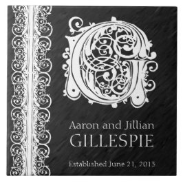 G Monogram "White Lace on Black" Hochzeitszange Fliese