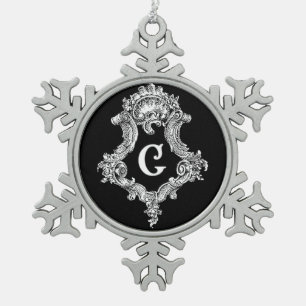 G Monogramm Anfangsornament Schneeflocken Zinn-Ornament