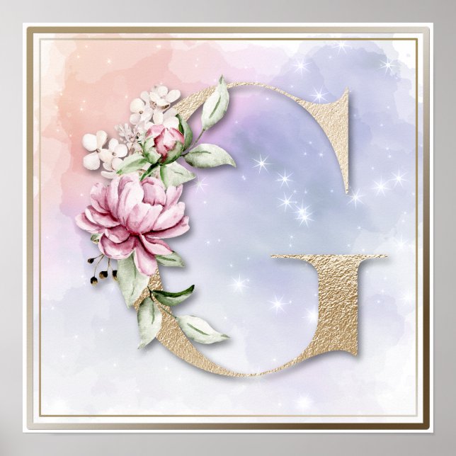 G Monogramm Bordeaux Blumenposter Poster (Vorne)