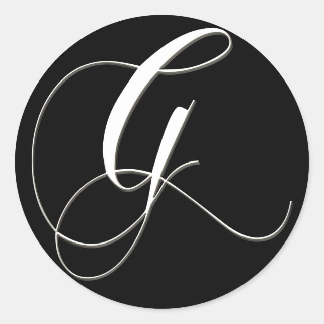 G monogramm - elegant schwarz-weiß runder aufkleber (Vorderseite)