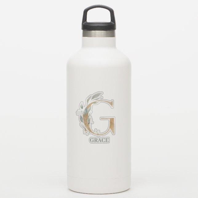 G Monogramm Floral Personalisiert Aufkleber (Wassserflasche)