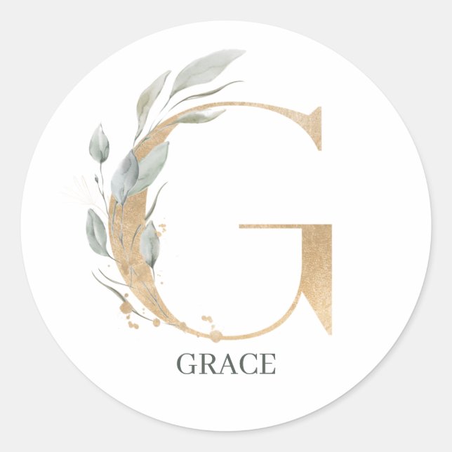 G Monogramm Floral Personalisiert Runder Aufkleber (Vorderseite)