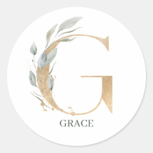 G Monogramm Floral Personalisiert Runder Aufkleber