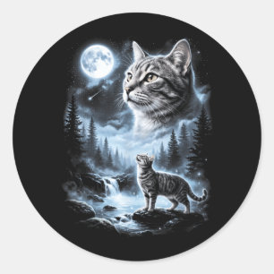 G Tabby Katze heult zum Mond 90er Retro Runder Aufkleber