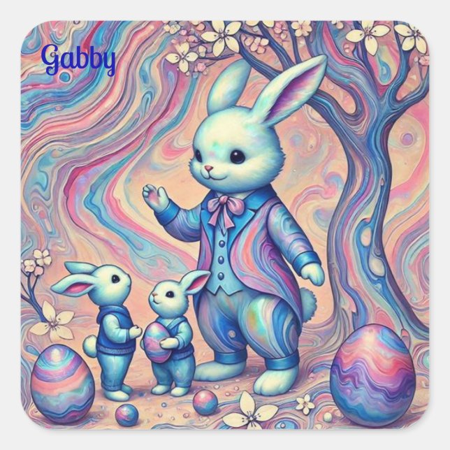 GABBY ~ EASTER BUNNY und seine Kinder ~ Quadratischer Aufkleber (Vorderseite)