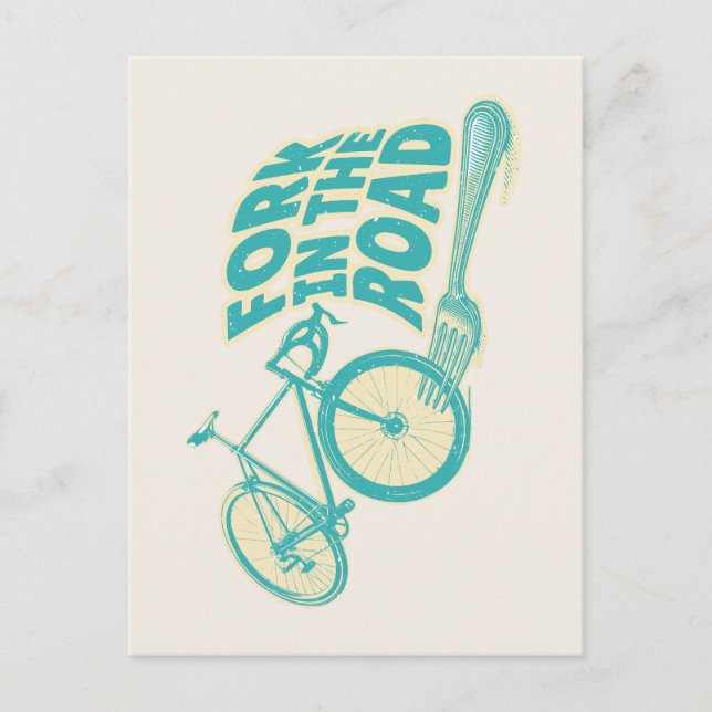 Gabel in der Straße Funny Fahrrad Postkarte (Vorderseite)