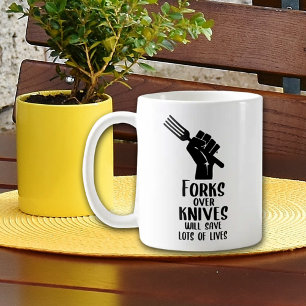 Gabel über Messer, Veganer Aktivismus Kaffeetasse