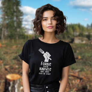Gabel über Messer, Veganer Schwarz-Weiß-Aktivismus T-Shirt