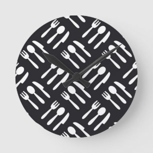 Gabellöffel-Messermuster Runde Wanduhr