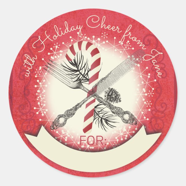 Gabelmesser personalisierte Weihnachtsfeier von Runder Aufkleber (Vorderseite)