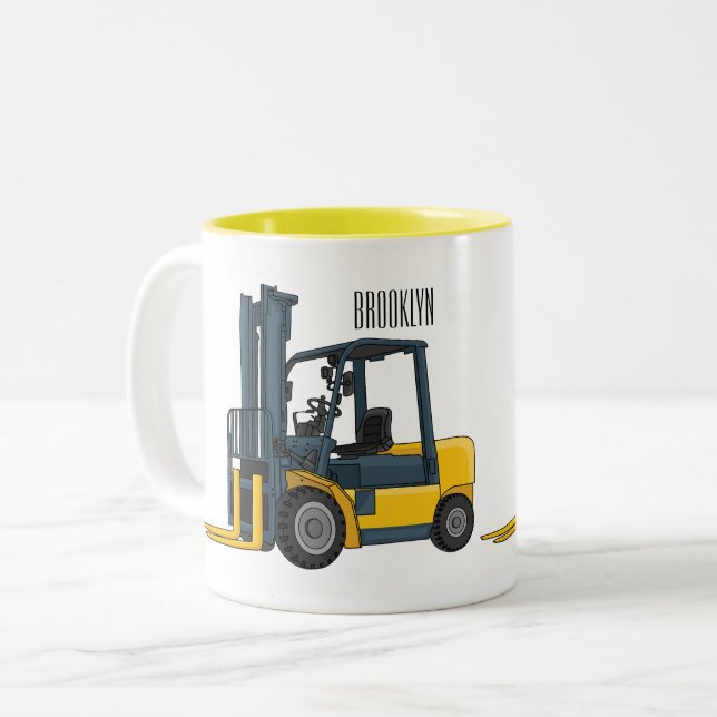 Gabelstapler-Cartoon Zweifarbige Tasse (Vorderseite Links)