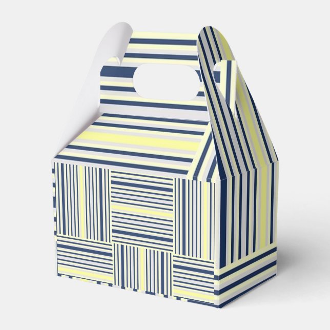 Gable Favor Box Strip Blau und Weiß Gelb Geschenkschachtel (Vorderseite)