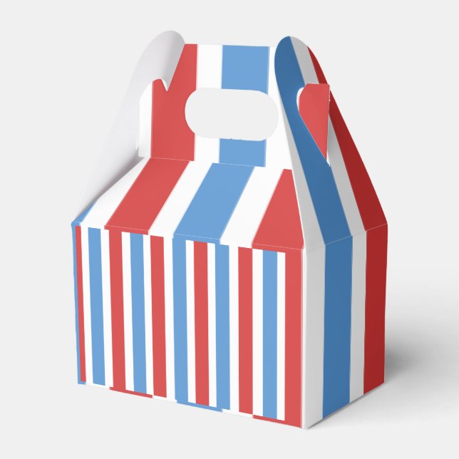 Gable Favor Box Stripe Red Blue und White Geschenkschachtel (Vorderseite)