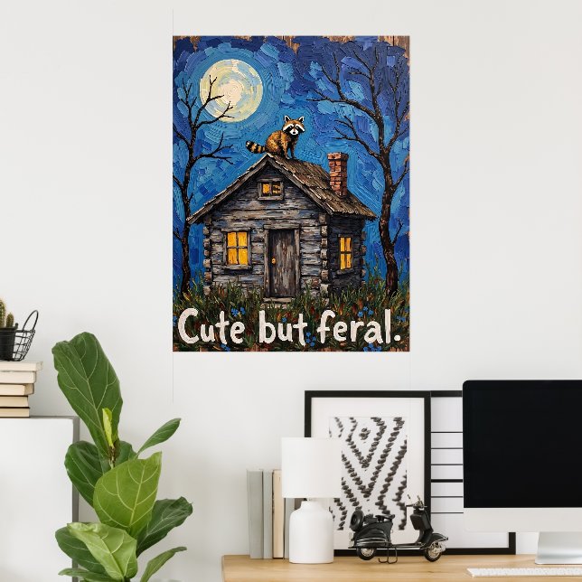 Gabled Guardian: Raccoon auf dem Dach Poster (Heimbüro)