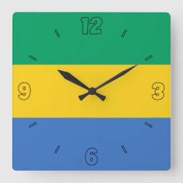 Gabon Flag Yellow Blue Green Numbers Patriotic Quadratische Wanduhr