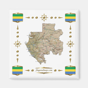 Gabon Map + Flags Magnet