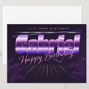 Gabriel Nom Prénom lila retro Carte Anniversaire