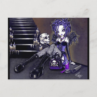 "Gabriella" Gothic Blue Skull Angel Art Postkarte