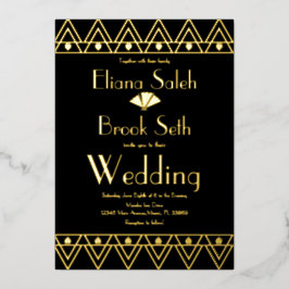 Gabsty Heart Border Gold Wedding gepresst Folieneinladung