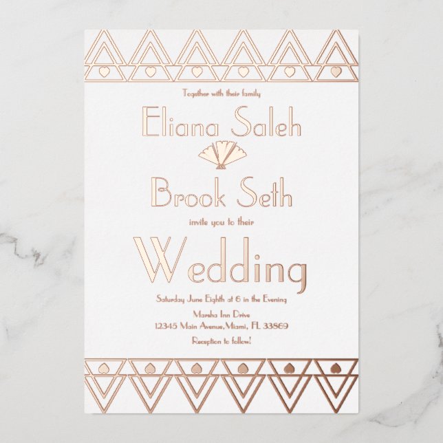 Gabsty Heart Border Gold Wedding gepresst Folieneinladung (Vorderseite)