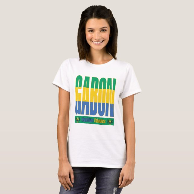 Gabun Flag Text Design T-Shirt (Vorne ganz)