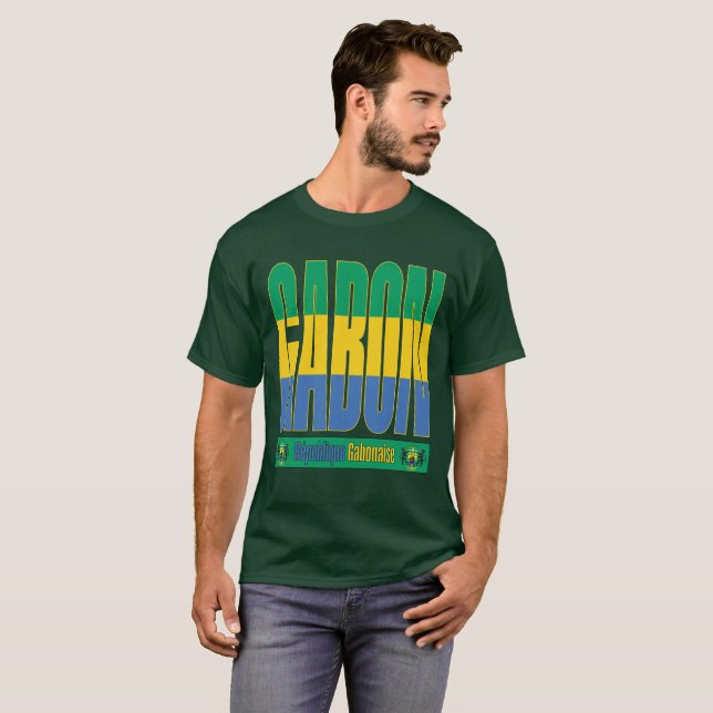 Gabun Flag Text Design T-Shirt (Vorne ganz)