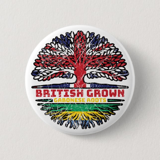 Gabun Gabonese British UK Tree Roots Flag Button (Vorderseite)