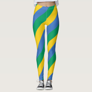 Gabun National Flag Colors Diagonal Striped Leggings