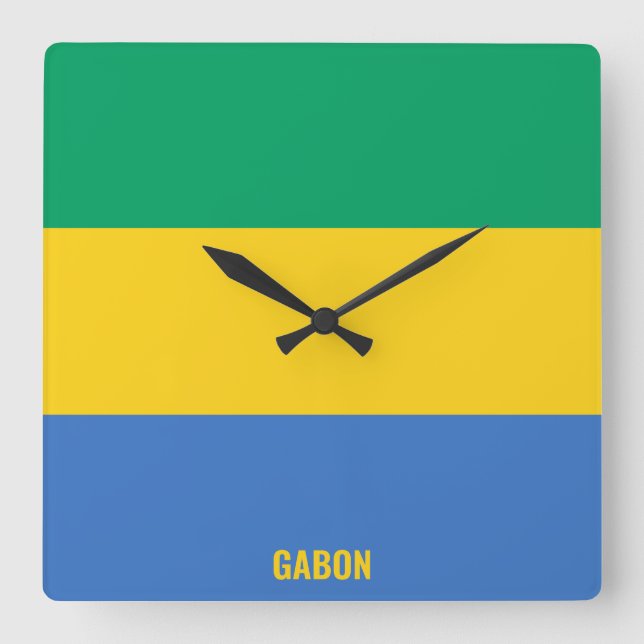 Gabun National Flag Patriotic Quadratische Wanduhr (Vorderseite)
