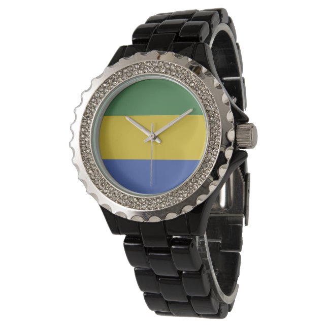 Gabunische Flagge Armbanduhr (Schrägansicht)