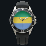 Gabunische Flagge (Gabun) Armbanduhr<br><div class="desc">Dieses Design zeigt die Nationalflagge von Gabun, einem Land an der Westküste Zentralafrikas. Gabun liegt am Äquator. Gabun grenzt an Äquatoriale Guinea im Nordwesten, Kamerun im Norden, die Republik Kongo im Osten und Süden und den Golf der Guinea im Westen. Die Hauptstadt Gabun ist Libreville, die auch die größte Stadt...</div>