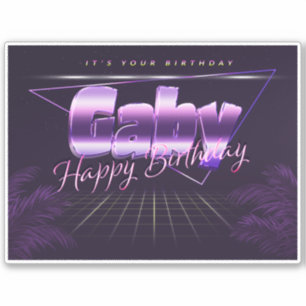 Gaby prénom nom autocollant rétro lilas anniversai