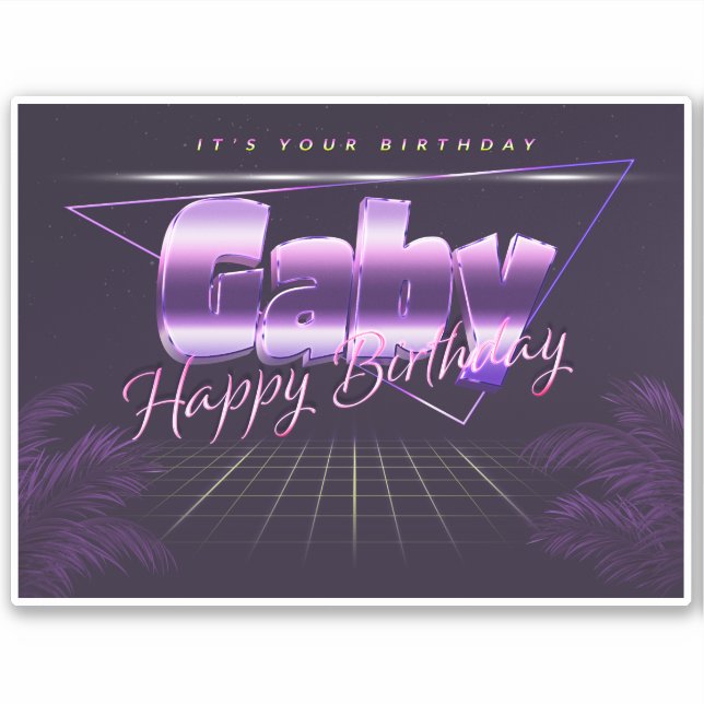 Gaby prénom nom autocollant rétro lilas anniversai (Devant)