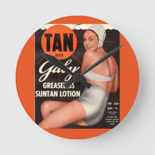 Gabysuntan-Lotionsanzeige 1950 Runde Wanduhr