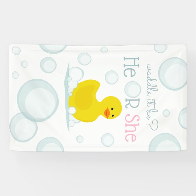 Gaddel es Rubber Ente Pink Blau Reveale Vertikal Banner (Horizontal)