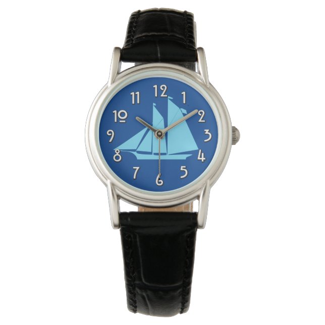 Gaff Ketch Sailboat Silhouette Armbanduhr (Vorderseite)