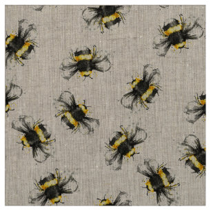 Gaffez le tissu d'impression d'abeille - naturel