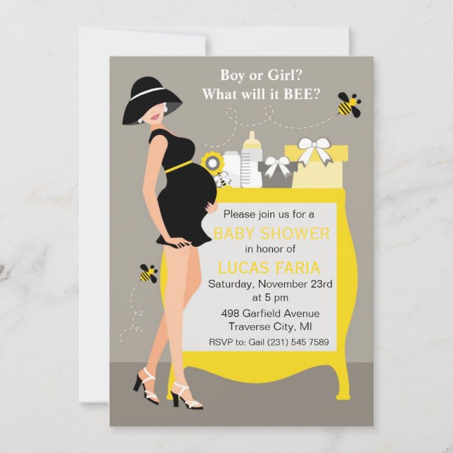 Gaffez les invitations de baby shower d'abeille (Devant)