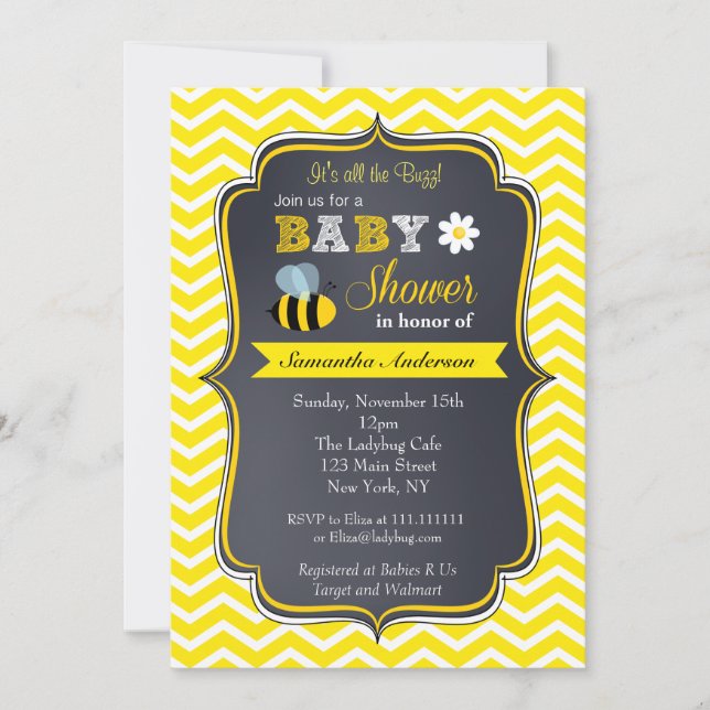 Gaffez les invitations de baby shower d'abeille (Devant)