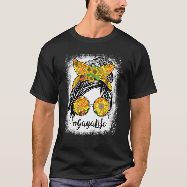 Gaga Life Bleached Gaga Life Sunflower Messy Bun T-Shirt (Vorderseite)